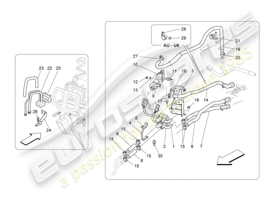 maserati granturismo (2008) a/c unit: engine compartment devices parts diagram