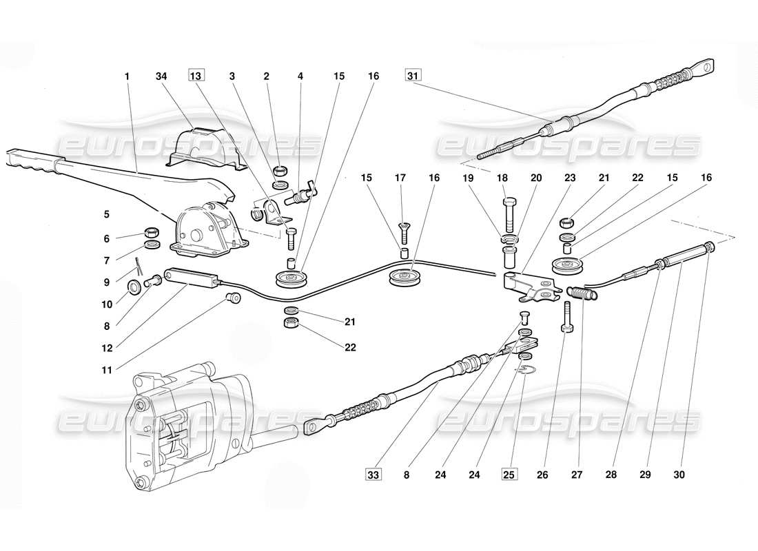 lamborghini diablo (1991) handbrake (valid for june 1992 version) parts diagram