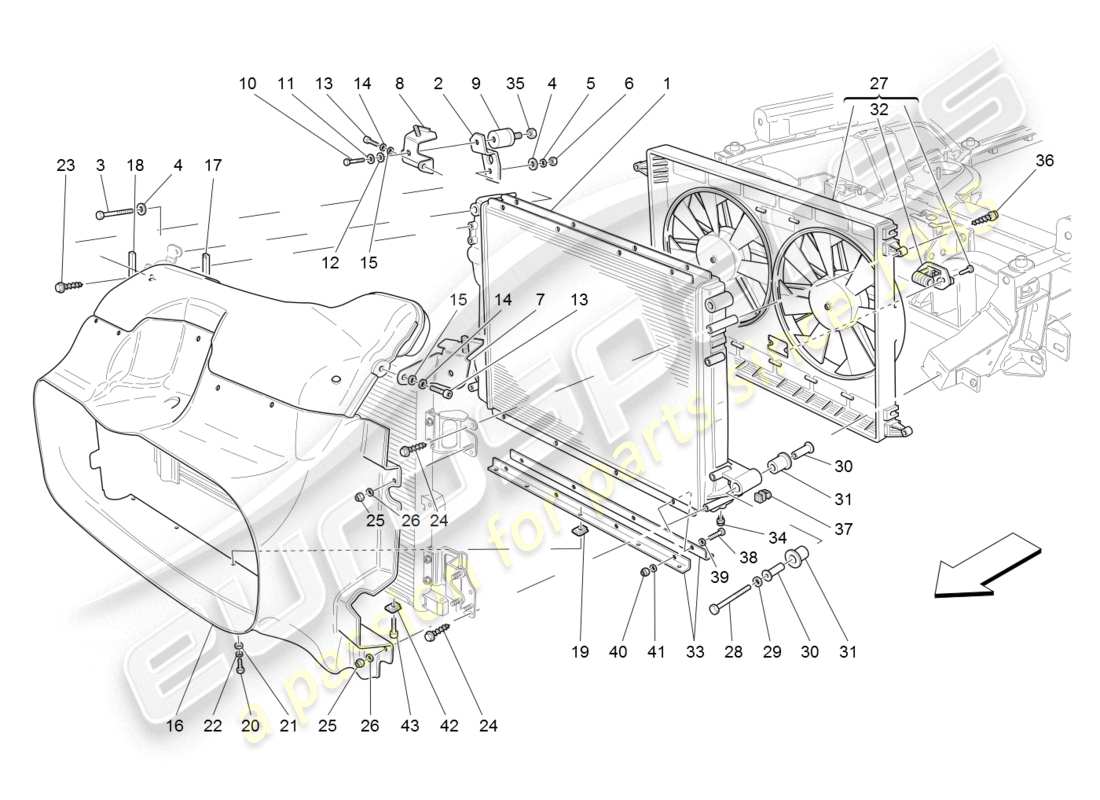 maserati granturismo (2008) cooling: air radiators and ducts part diagram