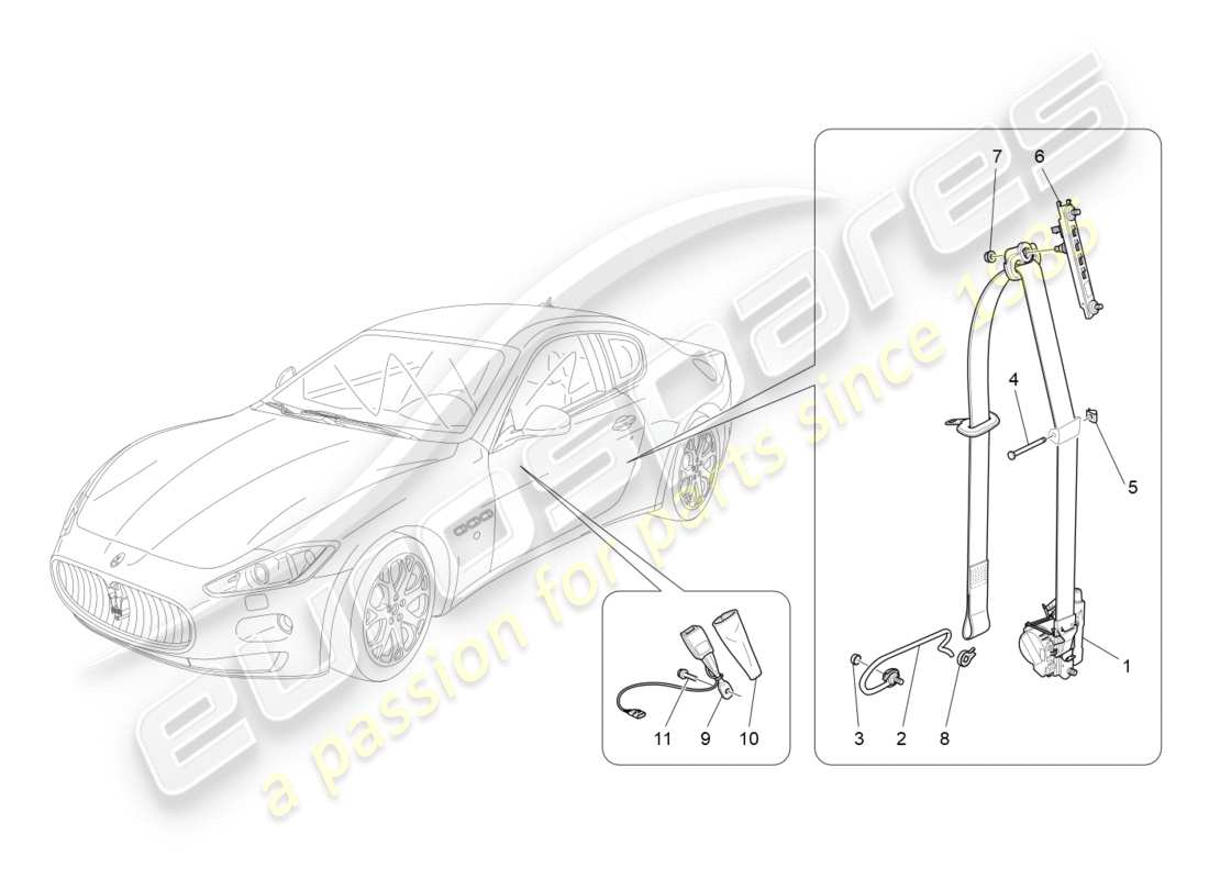 maserati granturismo (2016) front seatbelts parts diagram