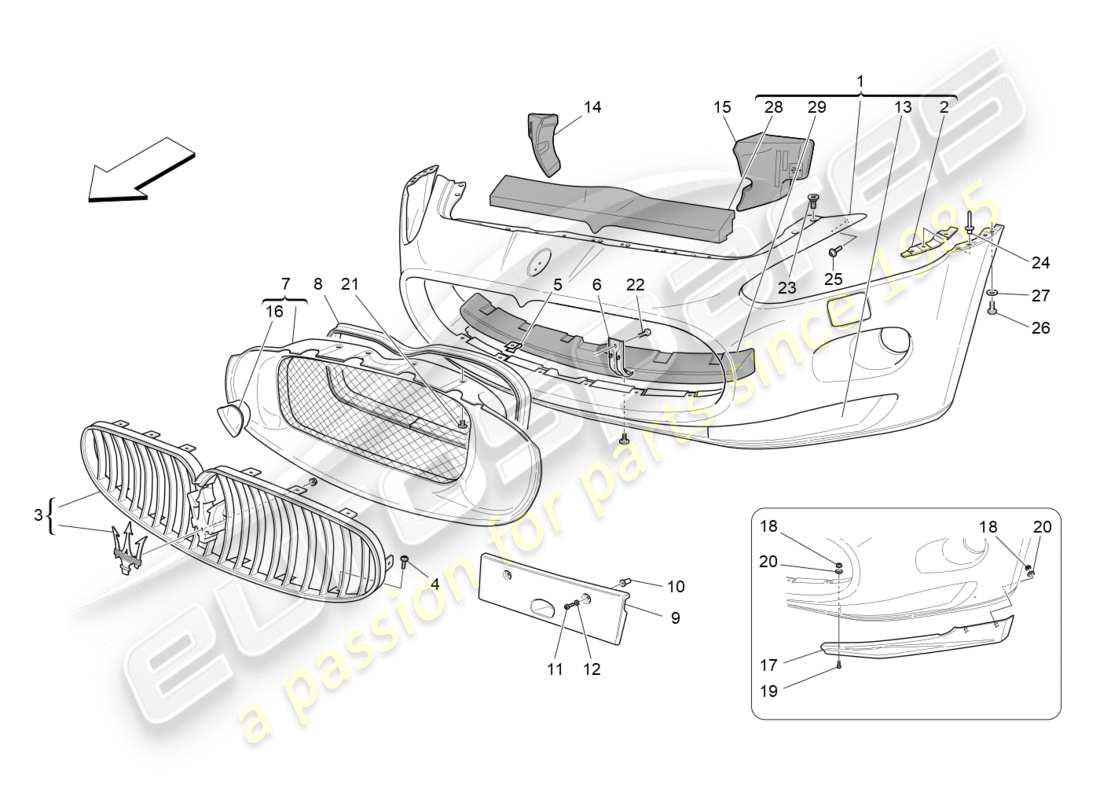 maserati granturismo (2011) front bumper part diagram