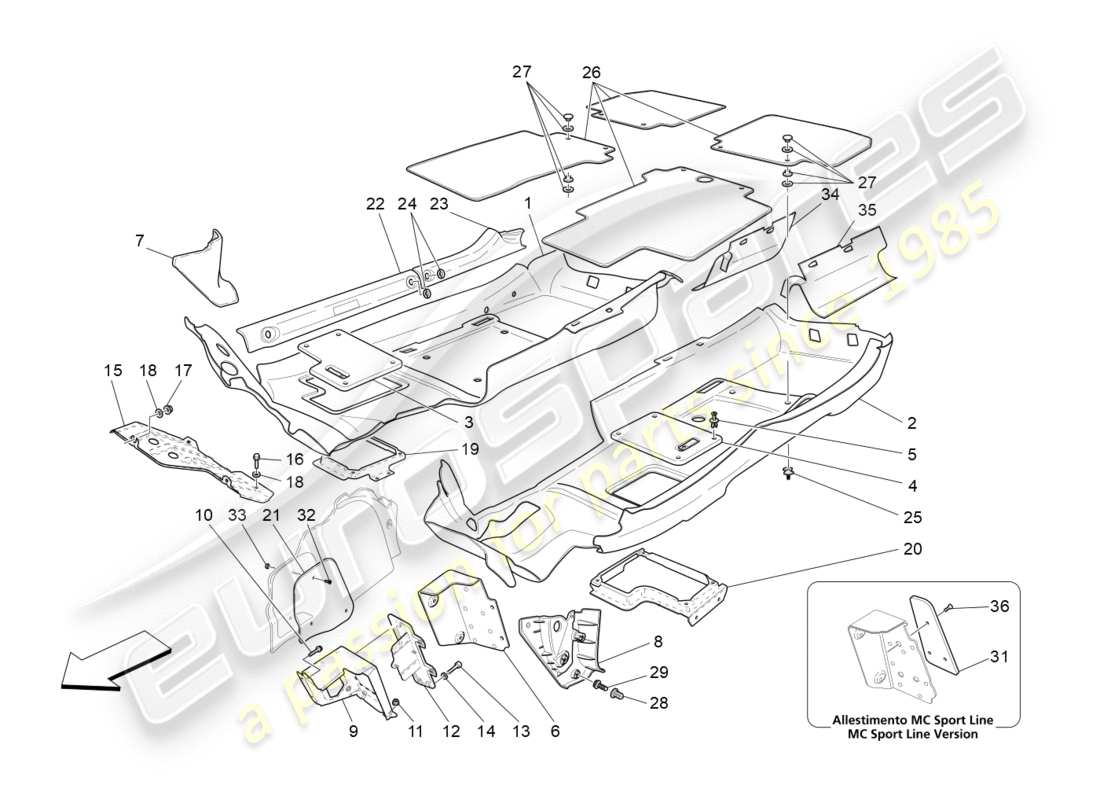 maserati granturismo (2016) passenger compartment mats parts diagram