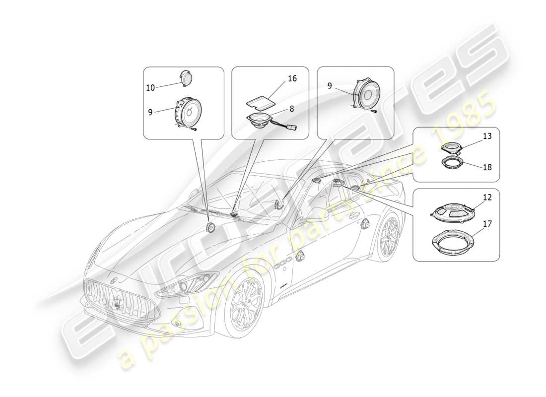 maserati granturismo s (2018) sound diffusion system parts diagram