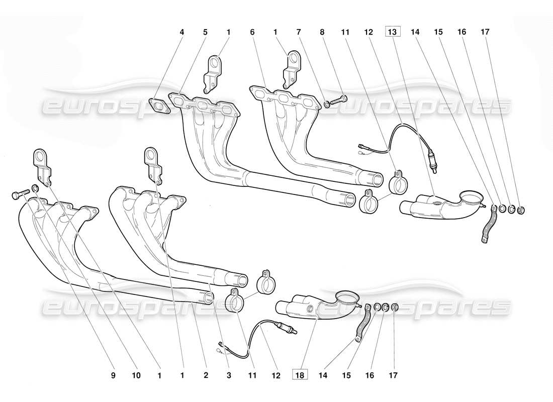 lamborghini diablo (1991) exhaust system (valid for june 1992 version) parts diagram