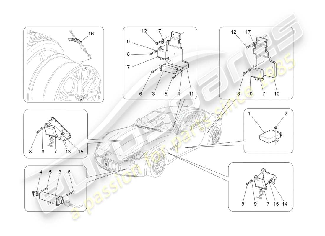 maserati granturismo (2016) tyre pressure monitoring system parts diagram