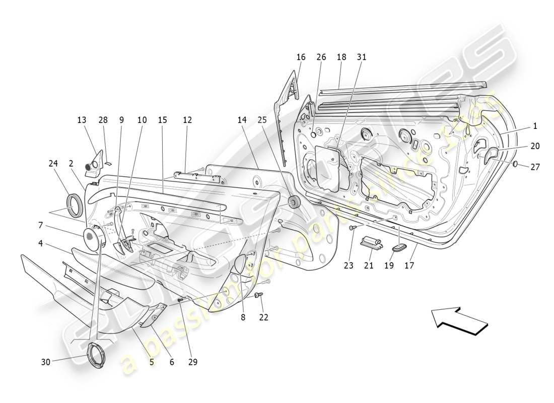 maserati granturismo s (2019) front doors: trim panels part diagram