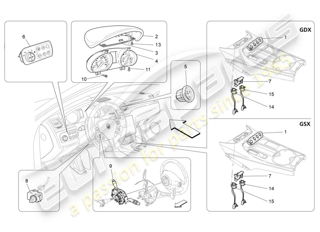 maserati granturismo s (2020) dashboard devices part diagram