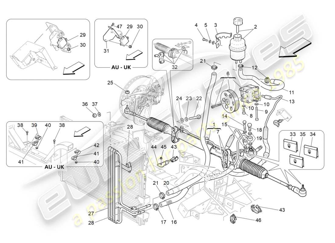 maserati granturismo (2014) complete steering rack unit part diagram