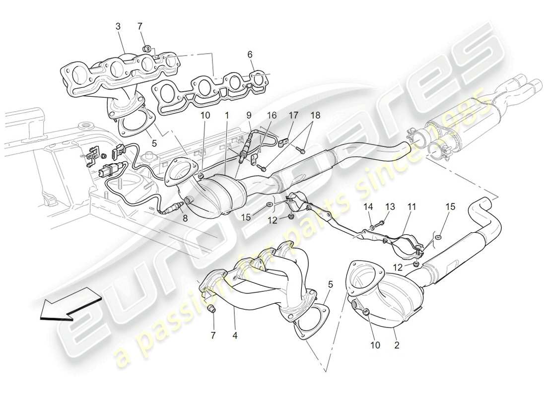 maserati granturismo (2009) pre-catalytic converters and catalytic converters parts diagram