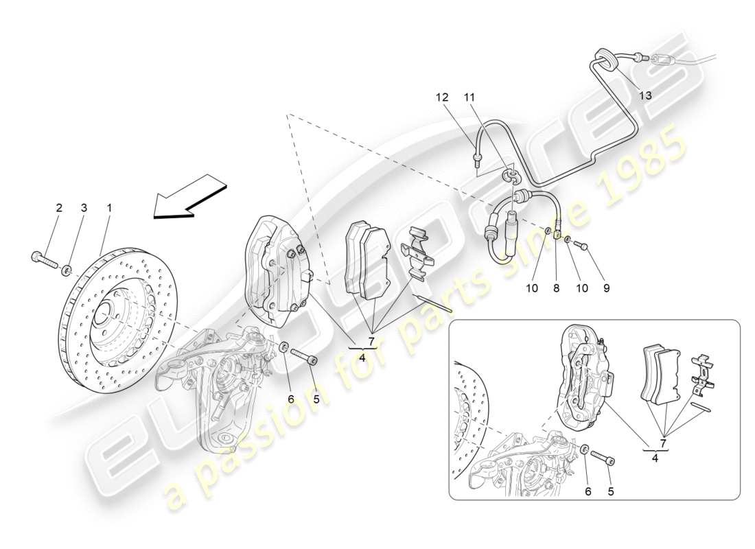 maserati granturismo (2010) braking devices on front wheels parts diagram
