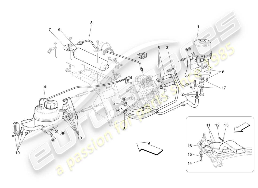 maserati granturismo s (2015) gearbox activation hydraulics: tank and pump part diagram