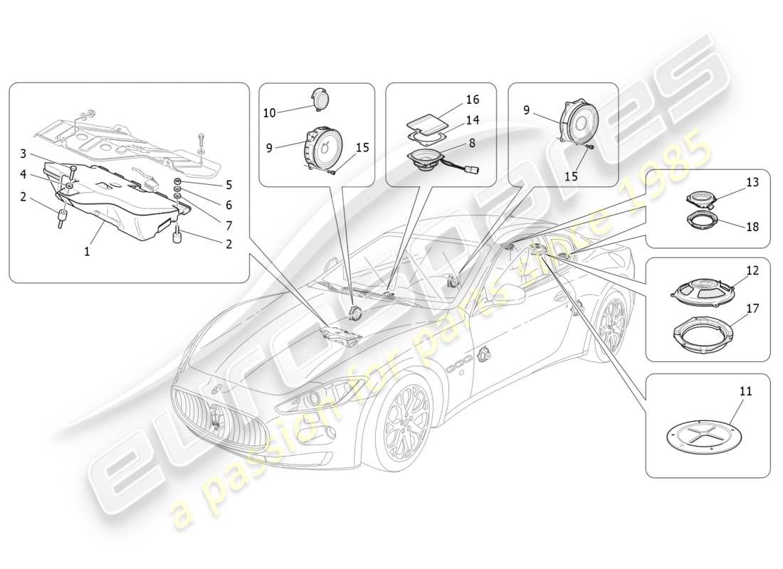 maserati granturismo s (2016) sound diffusion system parts diagram