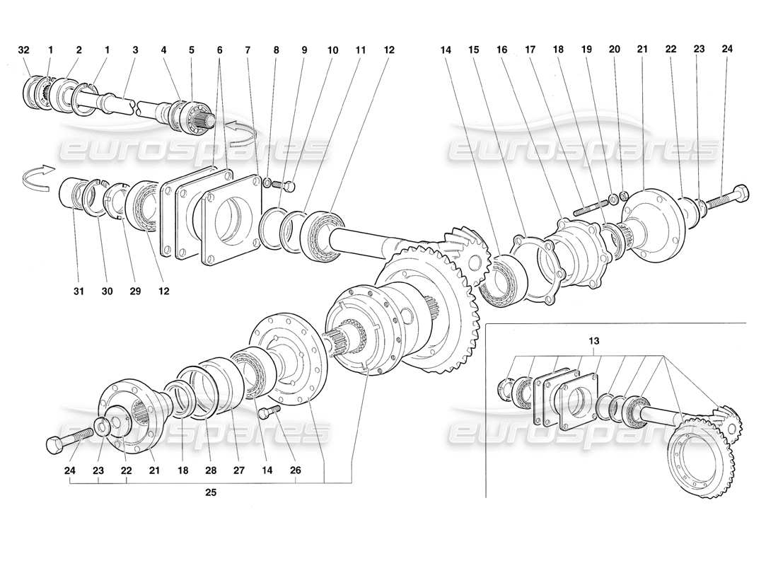 lamborghini diablo roadster (1998) rear differential parts diagram