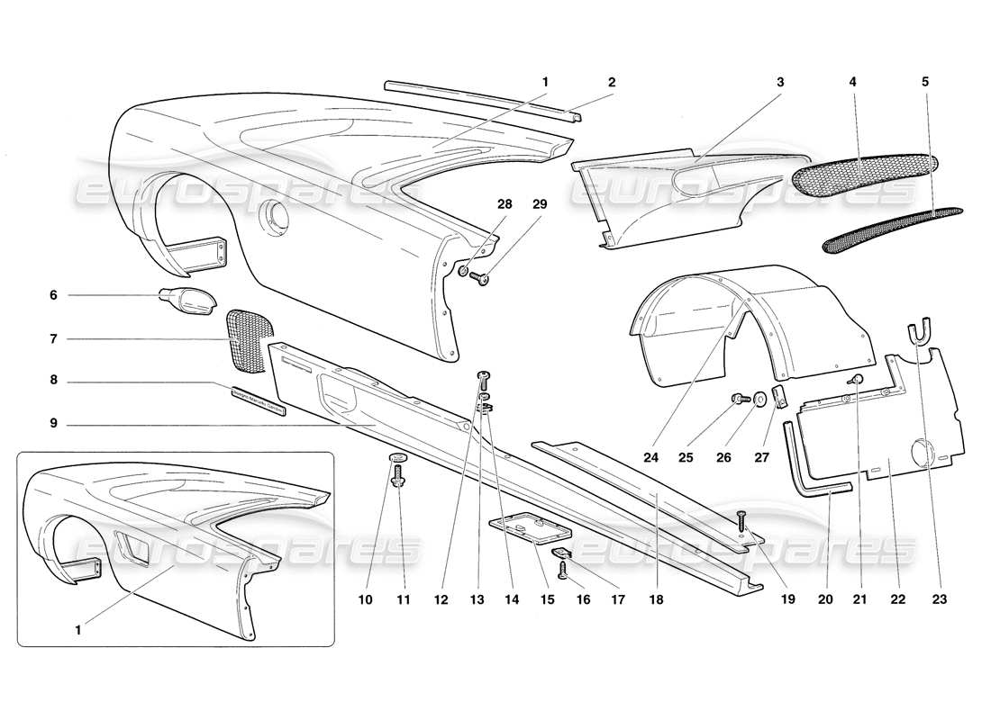 lamborghini diablo sv (1998) body elements - right flank part diagram