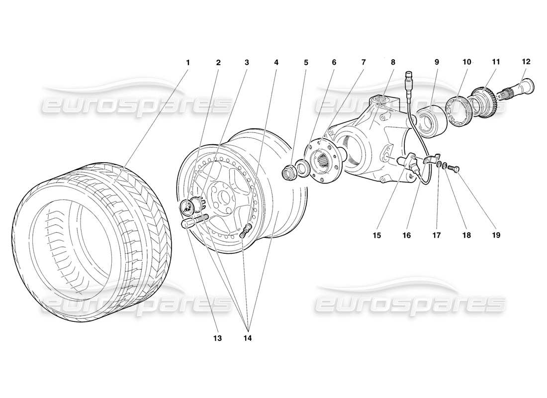lamborghini diablo sv (1998) front wheel and hub carrier part diagram