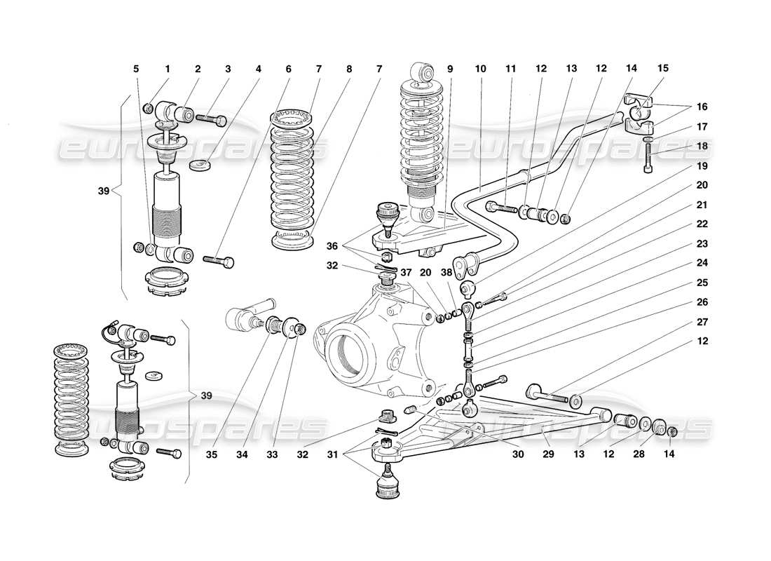 lamborghini diablo sv (1998) front suspension part diagram