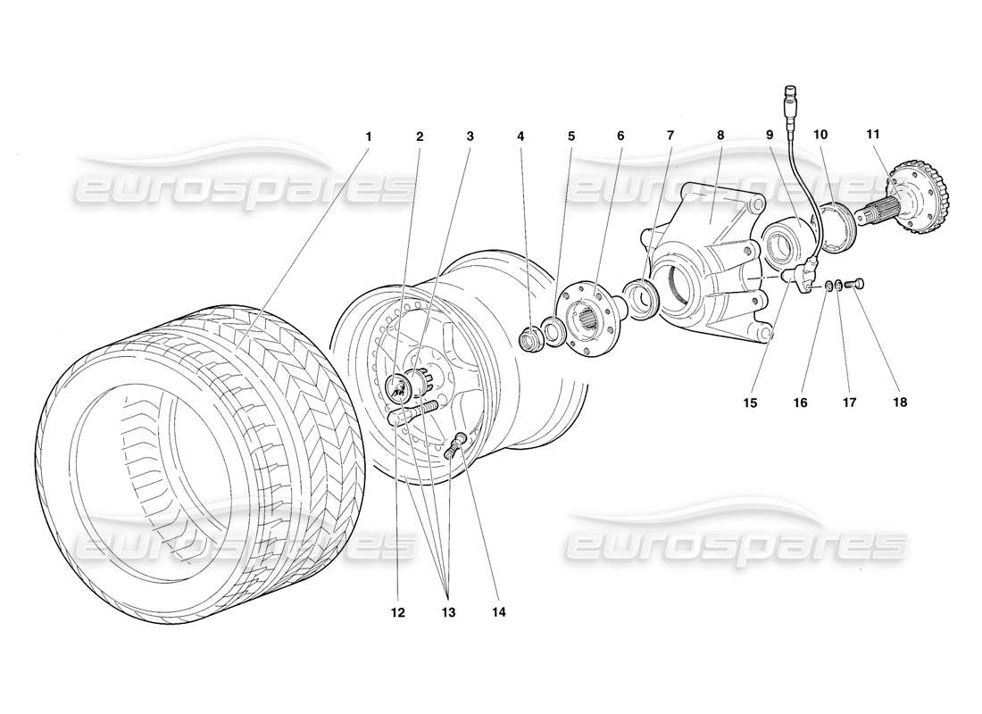 lamborghini diablo sv (1998) rear wheel and hub carrier part diagram