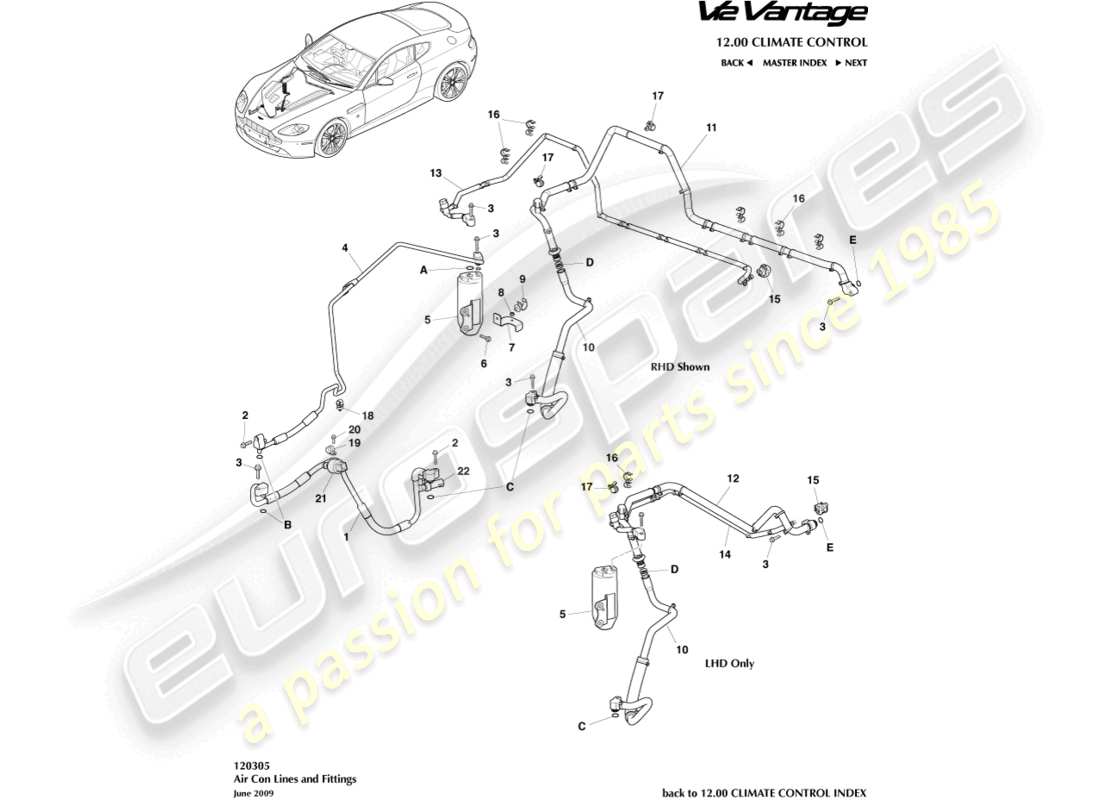 aston martin v12 vantage (2010) air con lines part diagram