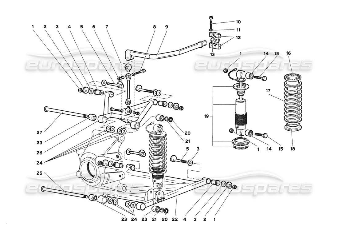 lamborghini diablo 6.0 (2001) rear suspension parts diagram