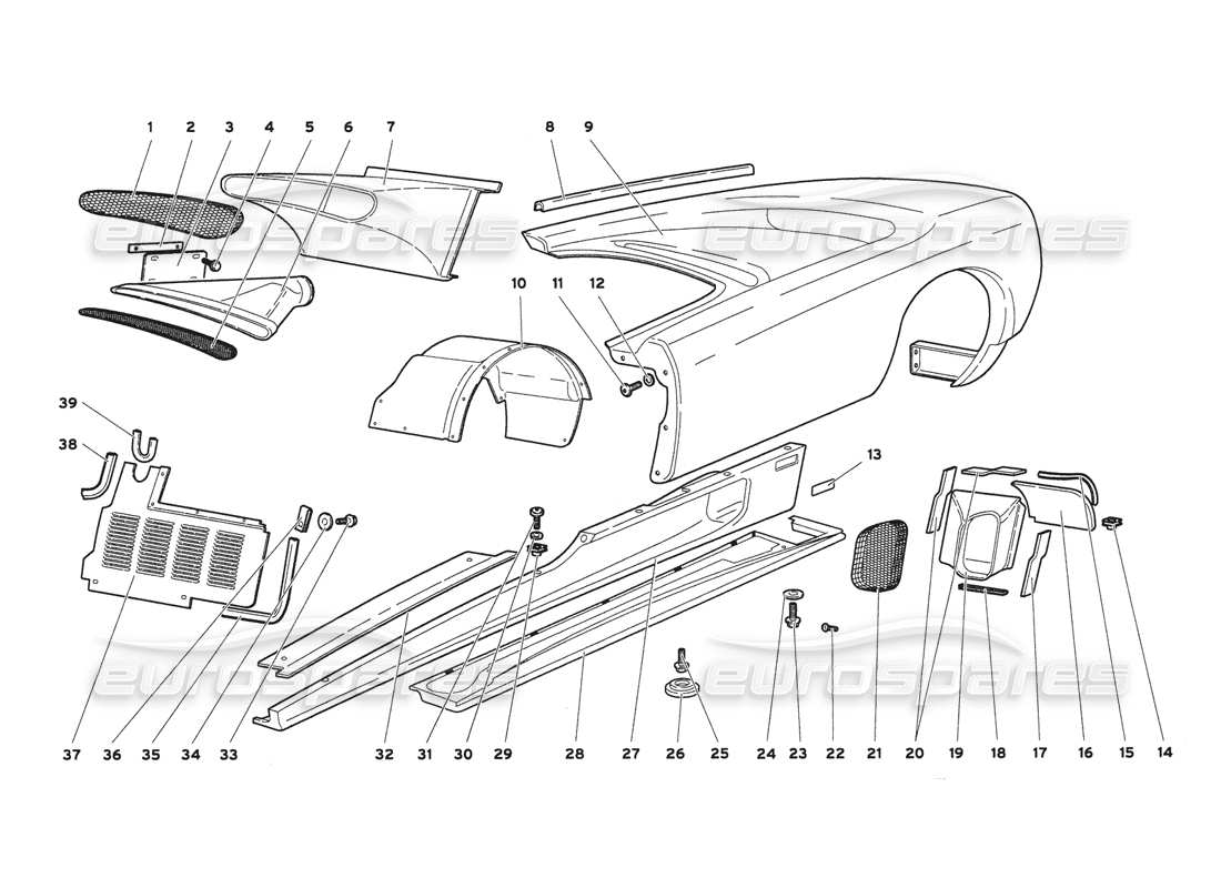 lamborghini diablo 6.0 (2001) body elements - left side part diagram