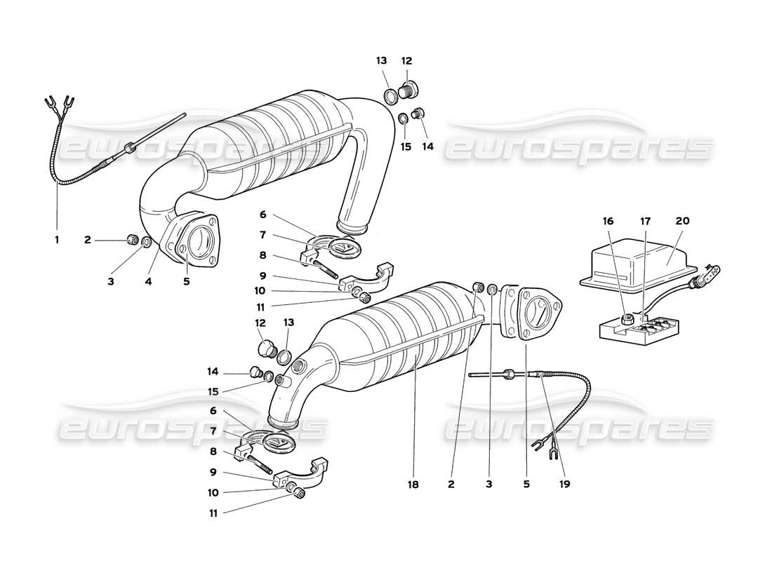 lamborghini diablo sv (1999) exhaust system part diagram