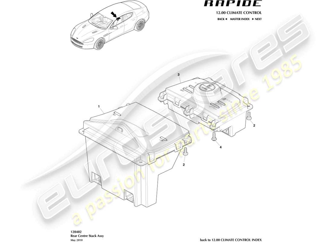 aston martin rapide (2012) rear hvac controls part diagram