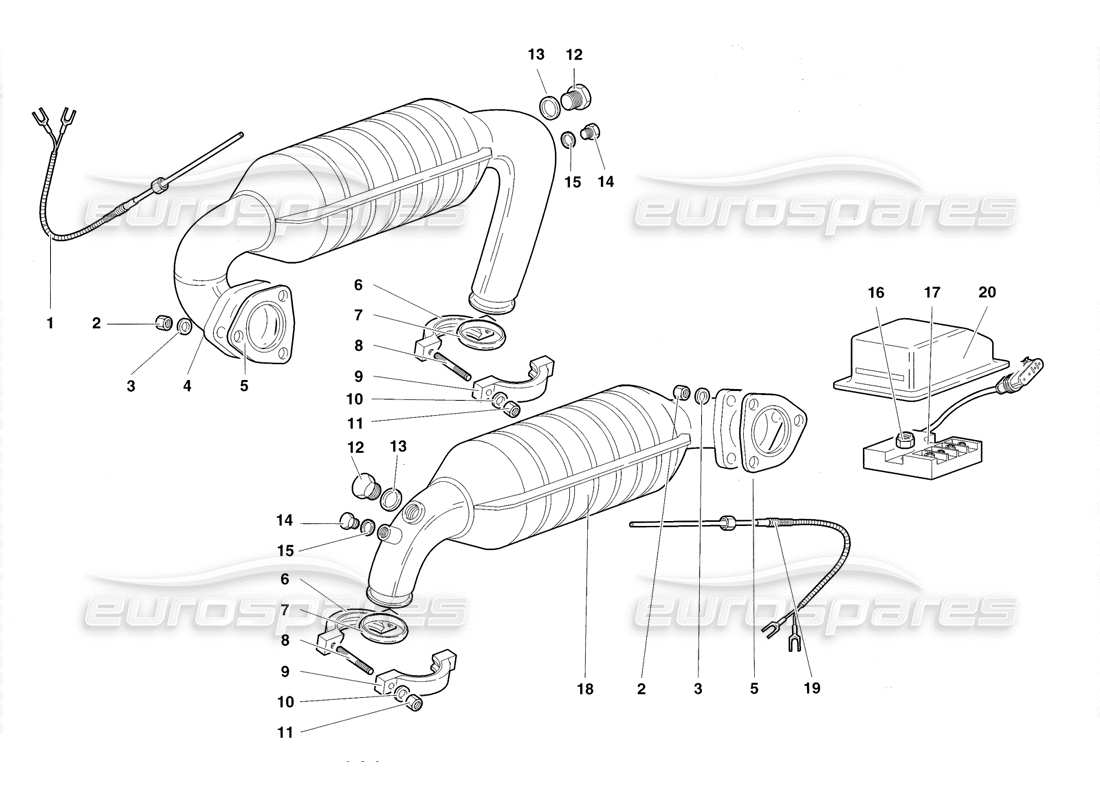 lamborghini diablo roadster (1998) exhaust system parts diagram