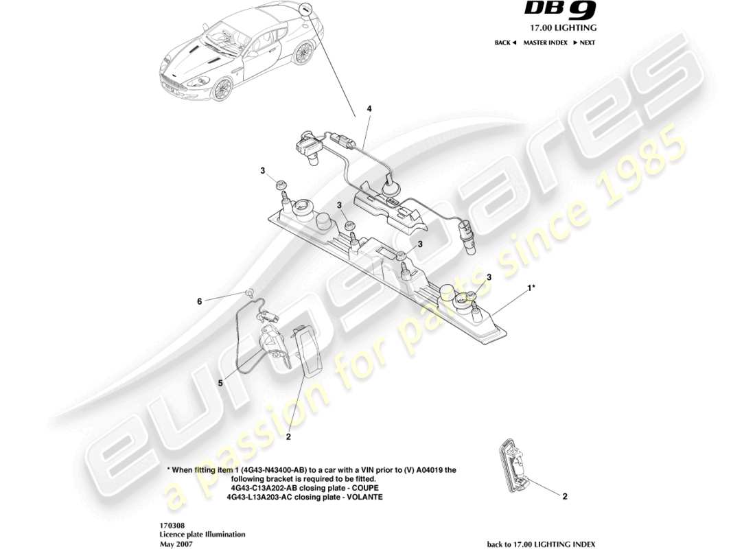 a part diagram from the aston martin db9 (2012) parts catalogue
