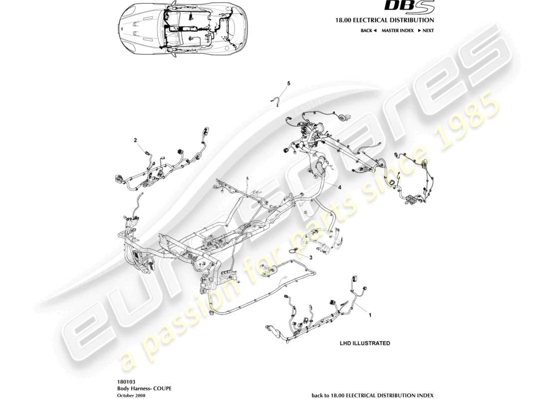 aston martin dbs (2009) body harness, coupe part diagram