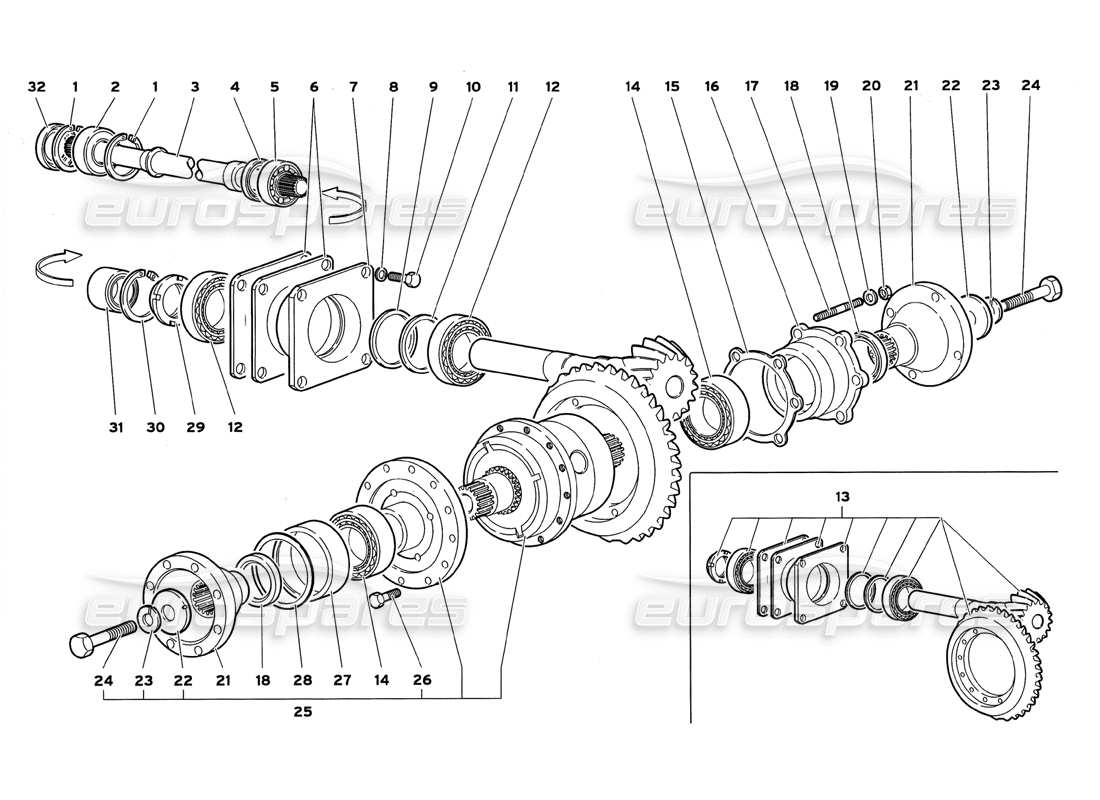lamborghini diablo gt (1999) rear differential parts diagram