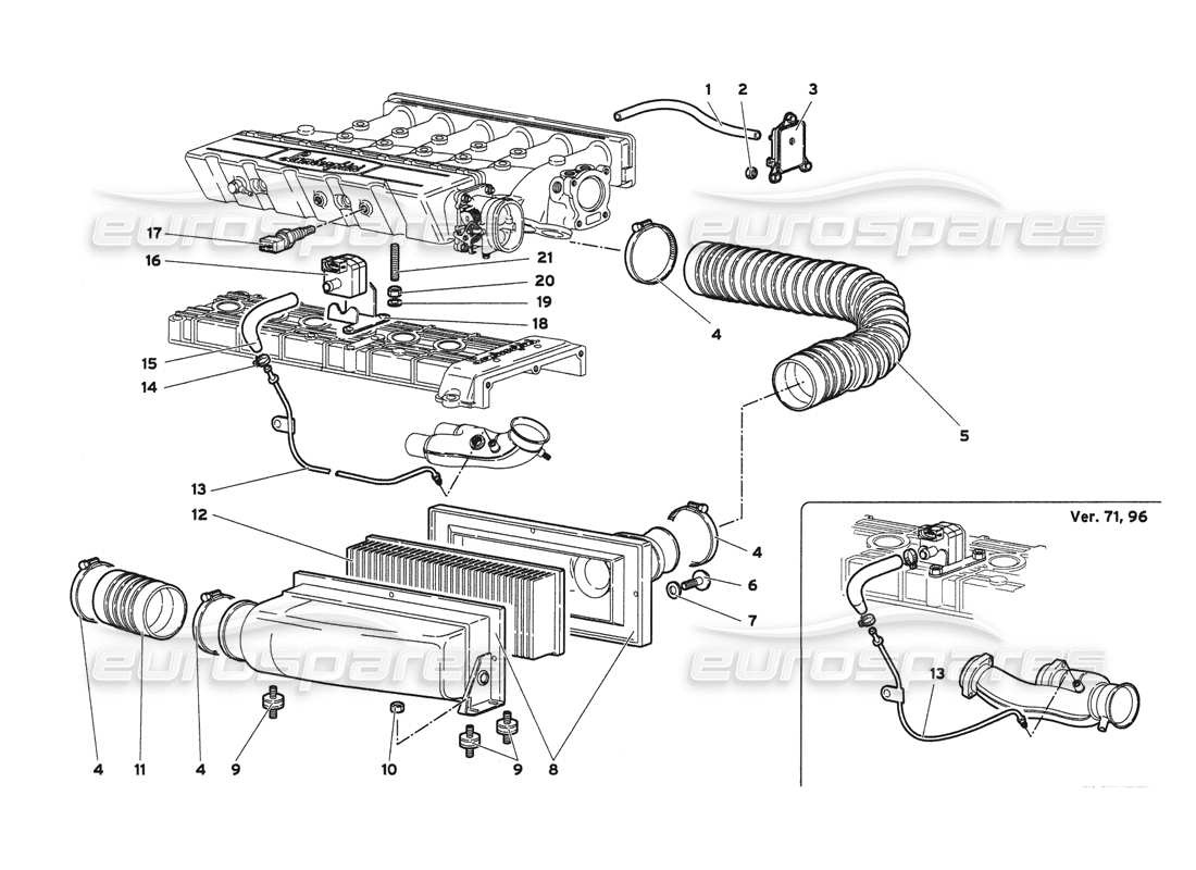 lamborghini diablo 6.0 (2001) air filters parts diagram