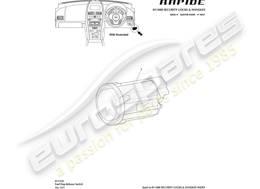 a part diagram from the aston martin rapide (2016) parts catalogue