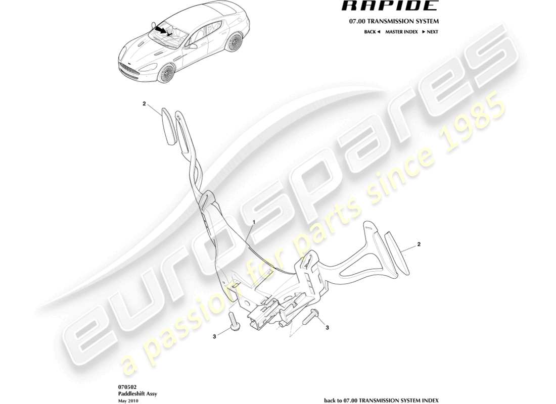 aston martin rapide (2018) paddleshift part diagram