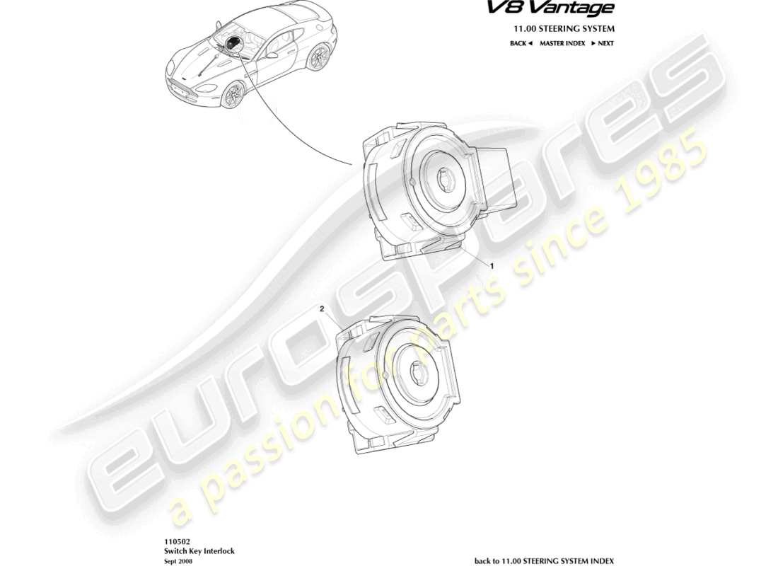 aston martin v8 vantage (2015) ignition switch interlock part diagram