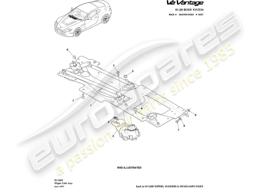 aston martin v12 vantage (2013) wiper linkage assembly parts diagram