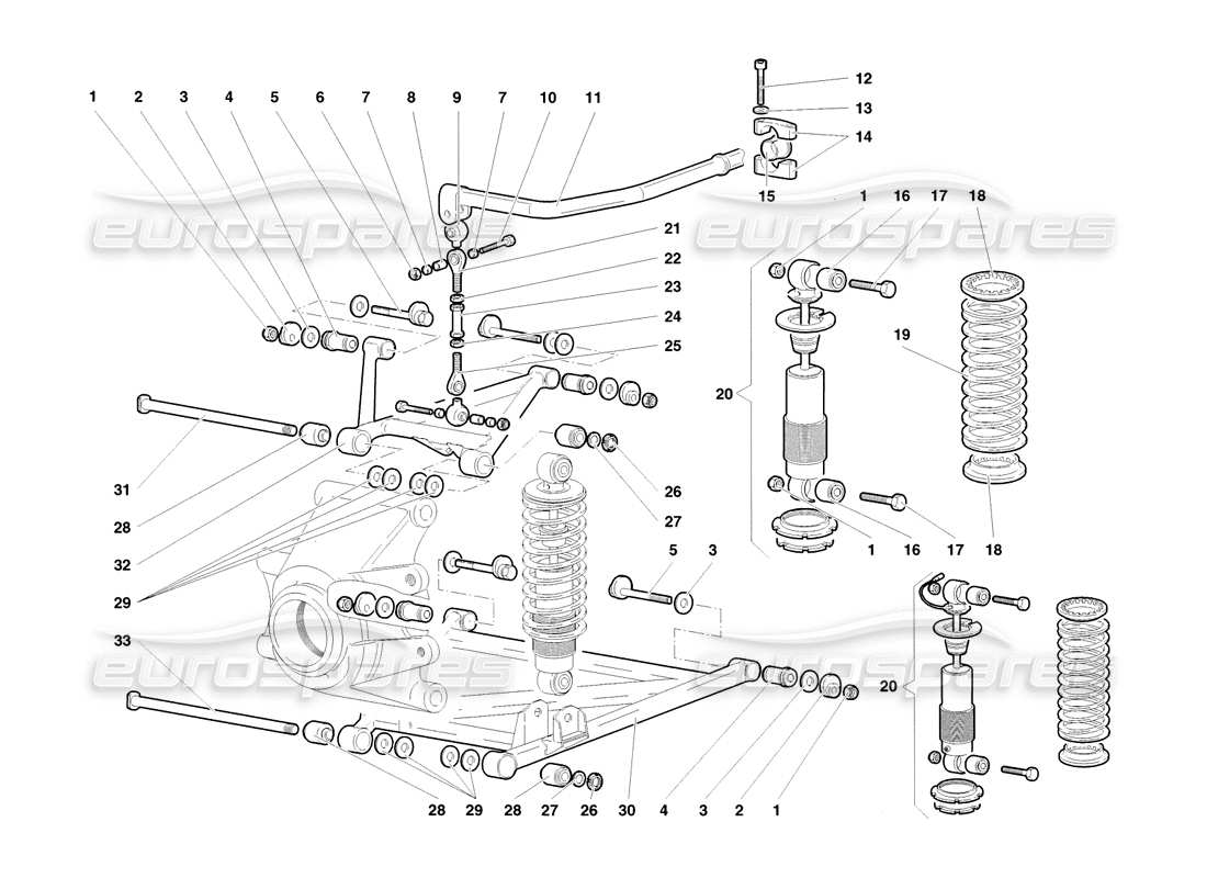 lamborghini diablo sv (1998) rear suspension part diagram