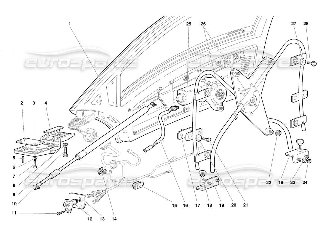 lamborghini diablo sv (1998) doors parts diagram