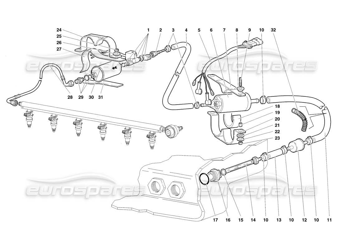 lamborghini diablo sv (1998) fuel system parts diagram