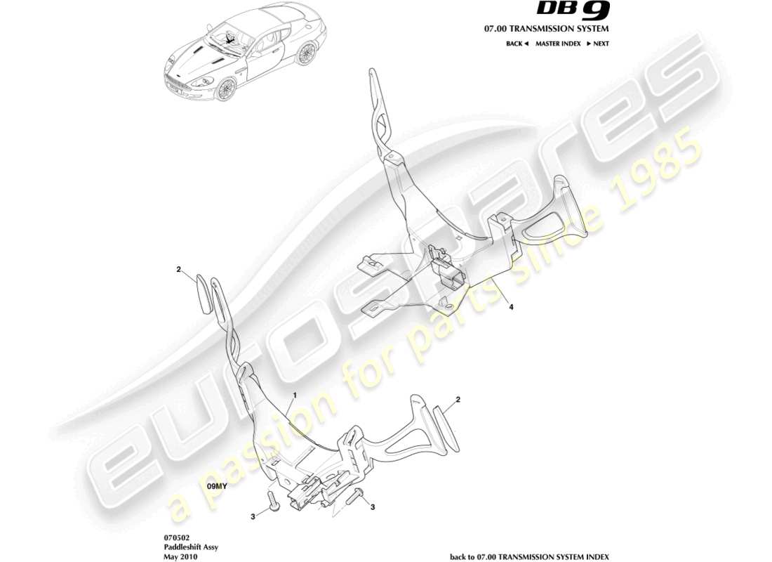 aston martin db9 (2009) paddleshift part diagram