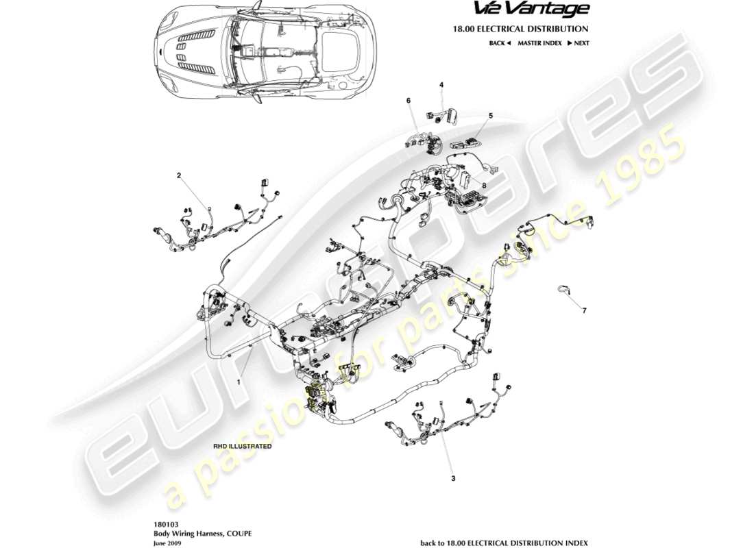 aston martin v12 vantage (2012) body harness, coupe part diagram