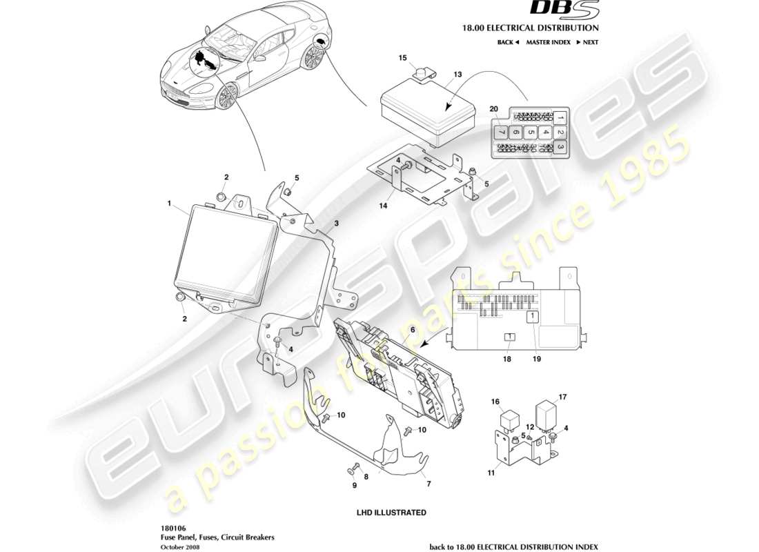 aston martin dbs (2009) fuse panels part diagram