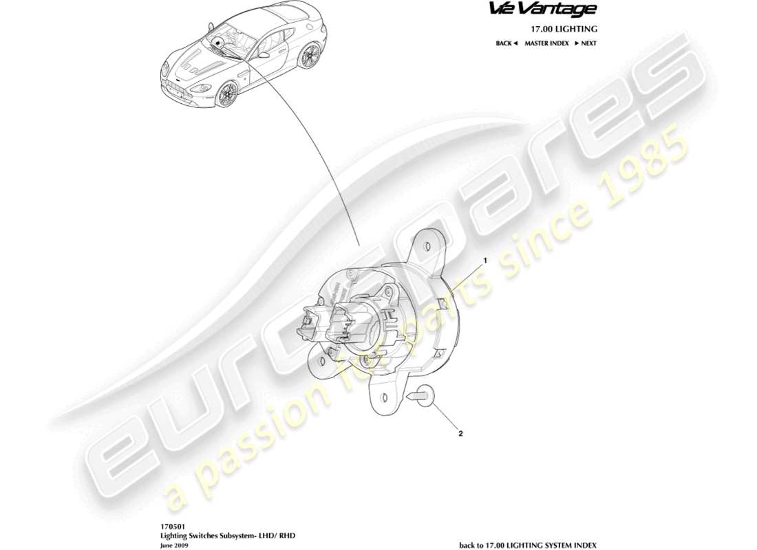 aston martin v12 vantage (2010) lighting switch part diagram