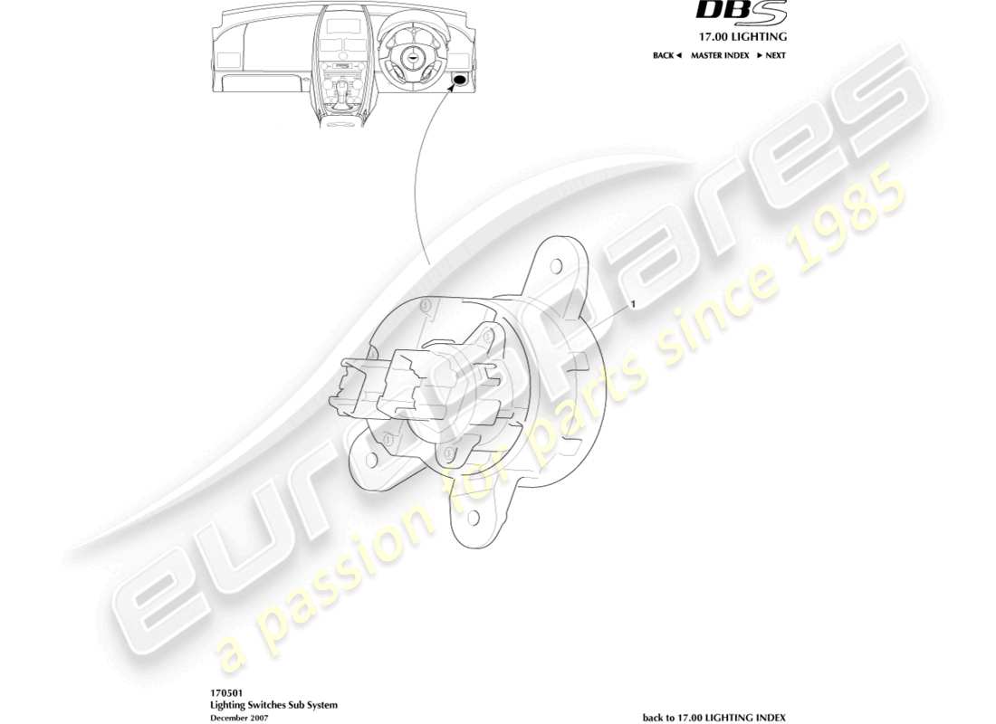 aston martin dbs (2008) lighting switch part diagram