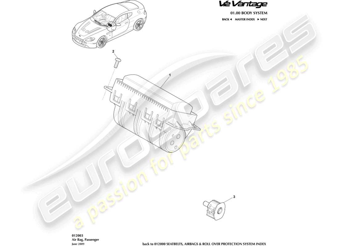 aston martin v12 vantage (2012) passenger airbag part diagram