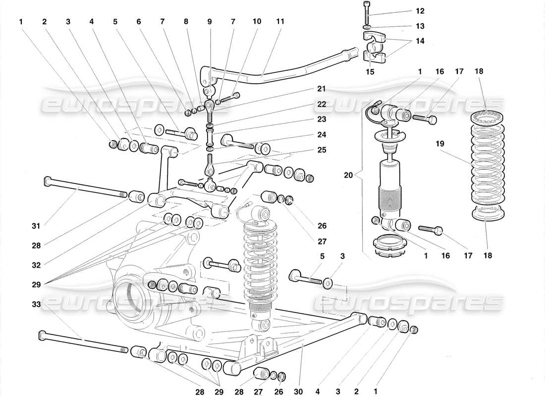 lamborghini diablo roadster (1998) rear suspension part diagram