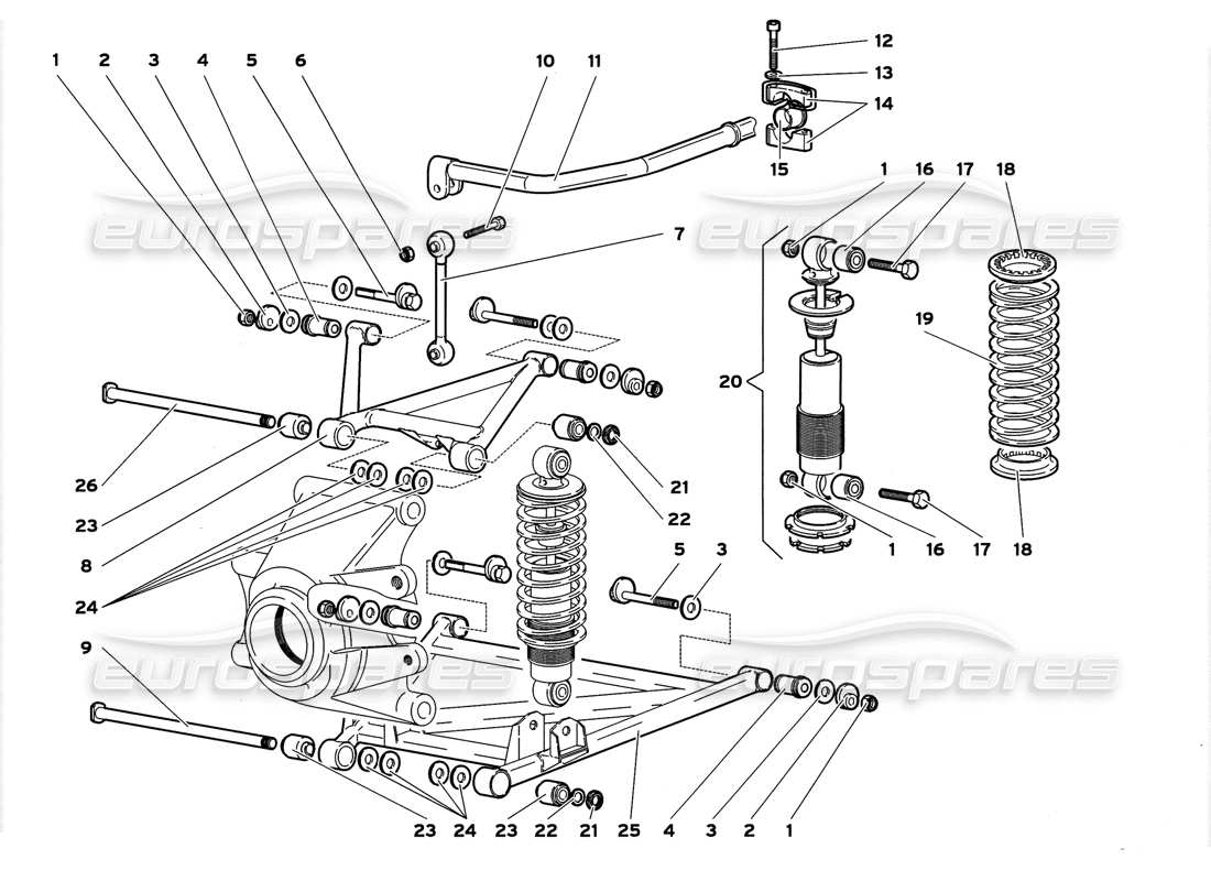 lamborghini diablo gt (1999) rear suspension parts diagram