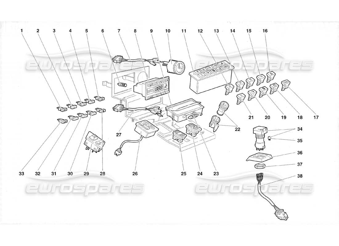 lamborghini diablo roadster (1998) tunnel panel instruments part diagram