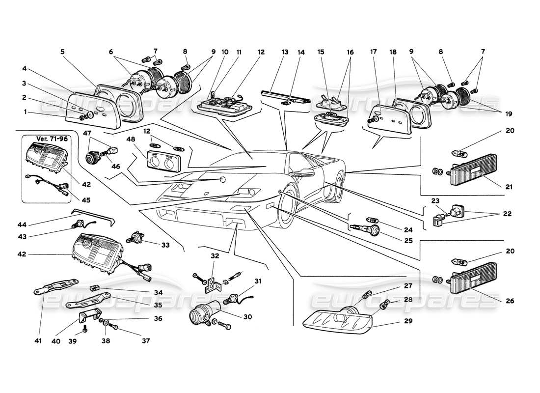 lamborghini diablo 6.0 (2001) lights parts diagram