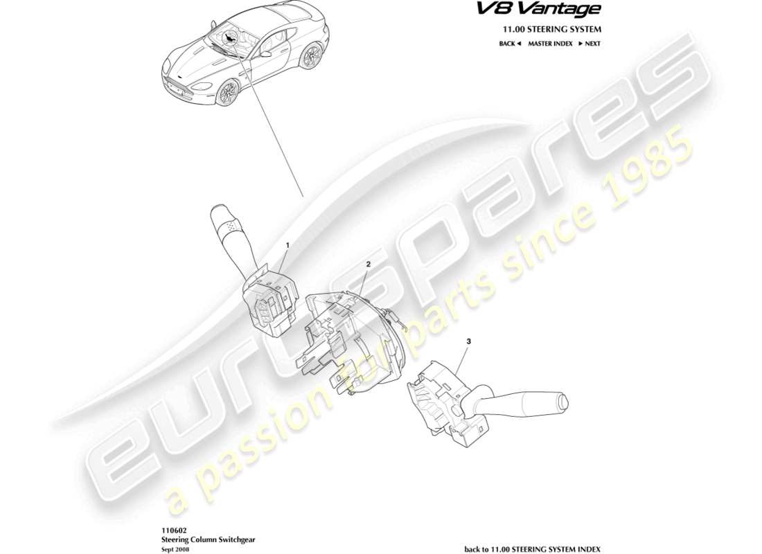 a part diagram from the Aston Martin V8 Vantage (2013) parts catalogue