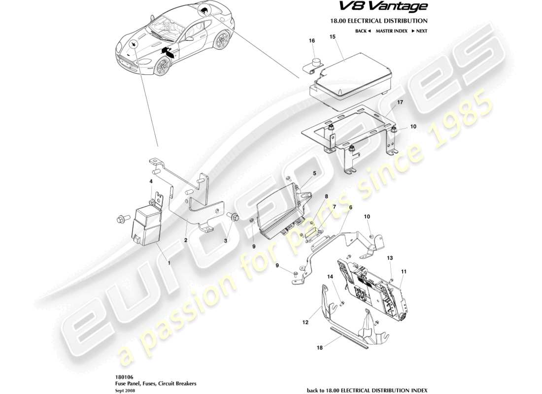 aston martin v8 vantage (2018) fuse panels part diagram